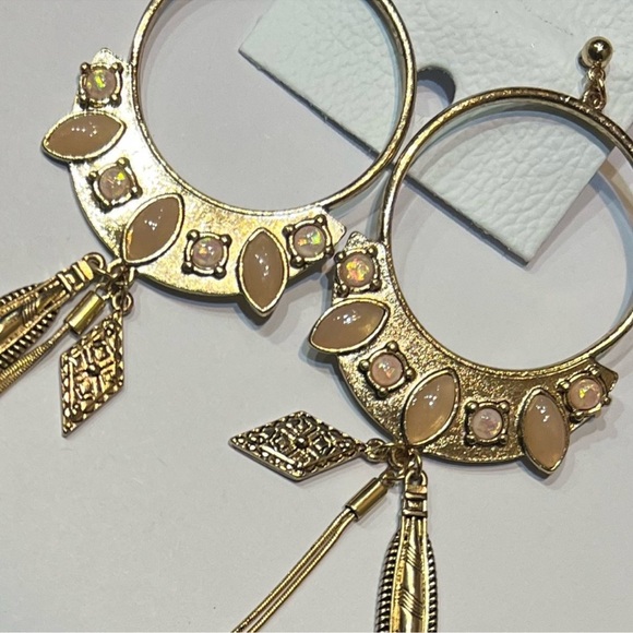 FREE PEOPLE  Gold/Opal Winona Bohemian Classic Hoop Earrings - Picture 3 of 3